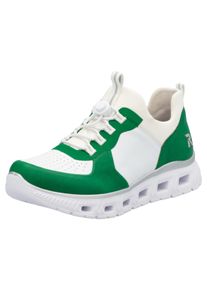 Slip-On Sneaker RIEKER SPORT "vegan", Damen, Gr. 38, gr&uuml;n (gr&uuml;n, wei&szlig;), Lederimitat, Textil, Schuhe Slip-On Sneaker, Schlupfschuh, Halbschuh, Freizeitschuh mit Schnellverschluss