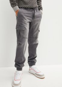 Jogg Pants bonprix "Regular Fit Jeans-Jogger mit Komfortbund, Straight", Herren, Gr. 46, N-Gr, grau (grau denim), Denim/Jeans, Obermaterial: 73% Baumwolle, 25% Polyester, 2% Elasthan, unifarben, regular fit lang, Jeans Jogg Pants, Regular Fit, mit Komfortbund und Kordel, aus Baumwollmischung, Topseller