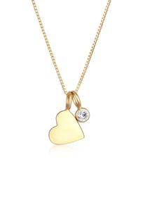 Kette mit Anh&auml;nger Elli "Halskette Herz Anh&auml;nger Zirkonia Solit&auml;r Liebe 925 Silber, mit Kristallen von Swarovski" Gr. 45, gold, Halsketten, Damen, Silber 925 (Sterlingsilber), Kette mit Anh&auml;nger