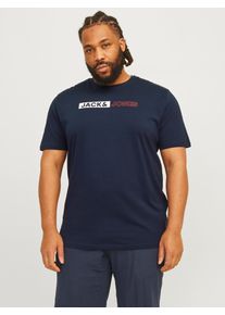 Jack & Jones PlusSize T-Shirt "JJECORP LOGO TEE PLAY SS O-N NOOS PLS", Herren, Gr. 3XL, blau (navy blazer), Single Jersey, Obermaterial: 100% Baumwolle, JACK & JONES PLUSSIZE, bedruckt, Basic, slim fit normal, Rundhals, Shirts T-Shirt