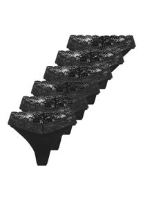 String Only "String ONLCHLOE LACE THONG 6P 6er Pack", Damen, Gr. M, schwarz, Obermaterial: 75% Polyamid PA. 25% Elasthan EL., Unterhosen String