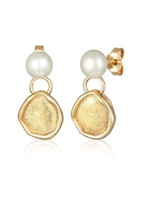 Paar Ohrstecker Elli Premium "Ohrringe S&uuml;&szlig;wasserperle Organic Coin 925 Silber" Gr. 19, gold, Ohrringe, Damen, ohne Stein, Silber 925 (Sterlingsilber), Paar Ohrstecker