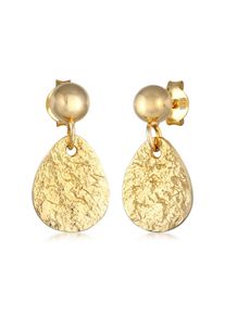 Paar Ohrstecker Elli "Ohrringe Pl&auml;ttchen Tropfen Vintage Design 925 Silber" Gr. 20, gold, Ohrringe, Damen, ohne Stein, Silber 925 (Sterlingsilber), Paar Ohrstecker