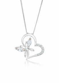 Silberkette Elli "Halskette Herz Schmetterling Zirkonia 925 Silber Noble" Gr. 45, wei&szlig;, Halsketten, Damen, mit Stein, Silber 925 (Sterlingsilber), Silberkette