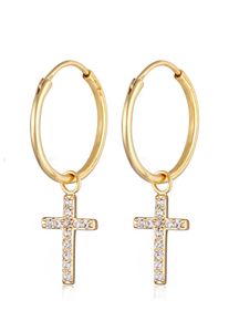 Paar Creolen Elli "Ohrringe Creolen Kreuz Glaube Religion 925 Silber, mit Kristallen von Swarovski" Gr. 48, gold, Ohrringe, Damen, Silber 925 (Sterlingsilber), Paar Creolen