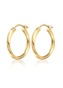 Paar Creolen Elli Premium "Ohrringe Creolen Twisted Gedreht Trend 925 Silber" Gr. 24, gold, Ohrringe, Damen, ohne Stein, Silber 925 (Sterlingsilber), Paar Creolen