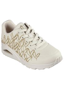 Sneaker Skechers "UNO-GOLDEN HEART", Damen, Gr. 37, beige (natur, goldfarben), Lederimitat, kontrastfarbene Details, Schuhe Sneaker, Freizeitschuh, Schn&uuml;rschuh mit goldfarbenen Mylar-Stickereien, Topseller