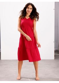 Sommerkleid "Sommerkleid", Damen, Gr. 36/38, Normalgr&ouml;&szlig;en, rot, 100% Baumwolle, unifarben, knielang, V-Ausschnitt, Kleider Sommerkleid