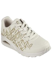 Sneaker Skechers "UNO-GOLDEN HEART", Damen, Gr. 35, beige (natur, goldfarben), Lederimitat, kontrastfarbene Details, Schuhe Sneaker, Freizeitschuh, Schn&uuml;rschuh mit goldfarbenen Mylar-Stickereien, Topseller