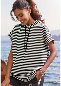 H.I.S. Kapuzenshirt H.I.S, Damen, Gr. 40/42, schwarz (schwarz gestreift), Sweatware, Obermaterial: 60% Baumwolle, 40% Polyester, gestreift, figurumspielend h&uuml;ftbedeckend, Rundhals, normaler Saum, Shirts Kapuzenshirt, mit Kordelzug und weitem Armausschnitt, Loungewear, Topseller