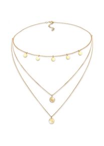 Choker Elli "Halskette Kreis Rund Coin Layer Organic Vintage 925 Silber" Gr. 36, gold, Halsketten, Damen, ohne Stein, Silber 925 (Sterlingsilber), Choker