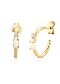 Paar Creolen Elli "Ohrringe Stecker Opal Marquise und Zirkonia 925 Silber" Gr. 12, gold, Ohrringe, Damen, Silber 925 (Sterlingsilber), Paar Creolen