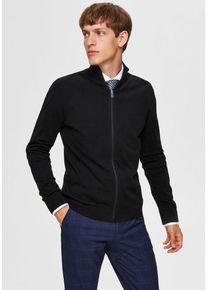 Strickjacke Selected "SLHBERG FULL ZIP CARDIGAN NOOS", Herren, Gr. XXL, schwarz, Strick, Obermaterial: 100% Baumwolle, unifarben, normal, hoch geschlossener Ausschnitt, Rippb&uuml;ndchen, Strickjacken Strickjacke