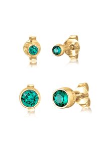 Ohrstecker-Set Elli "Ohrringe Set Kristalle Basic Gr&uuml;n 925 Silber" Gr. 5, gold, Ohrringe, Damen, mit Stein, Silber 925 (Sterlingsilber), Ohrstecker-Set