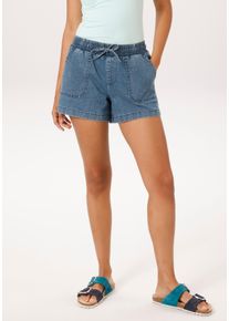 Shorts Aniston CASUAL, Damen, Gr. 46, N-Gr, blau denim, Denim/Jeans, Obermaterial: 81% Baumwolle, 17% Polyester, 2% Elasthan, Abriebeffekte, used, l&auml;ssig geschnitten kurz, Hosen Shorts, in trendiger Used-Waschung - NEUE KOLLEKTION