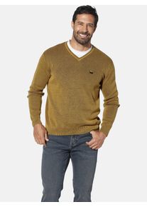 Strickpullover Jan Vanderstorm "Pullover KEIMO", Herren, Gr. XL, orange (gelb melange), Obermaterial: 55% Polyacryl PAN. 45% Baumwolle CO., unifarben, normal, V-Ausschnitt, Pullover Strickpullover