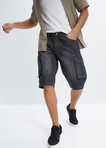Bermudas bonprix, Herren, Gr. 56, N-Gr, schwarz (schwarz denim), Obermaterial: 99% Baumwolle, 1% Elasthan, relaxed fit, Hosen Bermudas, aus Baumwolle und Elasthan, Relaxed Fit, Cargo-Jeans-Design