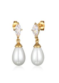 Paar Ohrstecker Elli "Ohrringe Zirkonia Muschelkernperle Tropfen 925 Silber" Gr. 25, gold, Ohrringe, Damen, Silber 925 (Sterlingsilber), Paar Ohrstecker