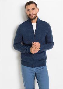 Strickjacke bonprix "Feinstrickjacke", Herren, Gr. 60/62 (XXL), blau, Strick, Obermaterial: 100% Polyacryl, unifarben, regular fit h&uuml;ftbedeckend, hoch geschlossener Ausschnitt, Strickjacken Strickjacke, mit Stehkragen, Regular Fit, aus Polyacryl, mit Rei&szlig;verschluss