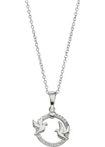 Kette mit Anh&auml;nger Firetti "Schmuck Geschenk Silber 925 Halsschmuck Halskette Kreis, Tauben, Herz", silber (silberfarben, kristallwei&szlig;), Halsketten, Damen, Silber 925 (Sterlingsilber), L: 45 B: 1,1mm, Kette mit Anh&auml;nger, mit Zirkonia (synth.), B:1,1mm