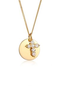 Silberkette Elli "Halskette Kreuz Zirkonia Wei&szlig; Pl&auml;ttchen 925 Sterling Silber" Gr. 45, gold, Halsketten, Damen, mit Stein, Silber 925 (Sterlingsilber), Silberkette