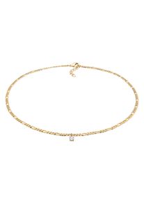 Silberkette Elli "Halskette Figarokette Zirkonia Anh&auml;nger Klassik Goldfarben" Gr. 42, gold, Halsketten, Damen, mit Stein, Messing, Silberkette