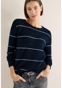 Rundhalspullover Cecil, Damen, Gr. XL (44), deep denim blau melange, Strick, Obermaterial: 37% Baumwolle, 34% Polyacryl, 26% Polyester, 3% Elasthan, normal, Rundhals, Rippstrickb&uuml;ndchen, Pullover Rundhalspullover, Pflegeleichter Materialmix