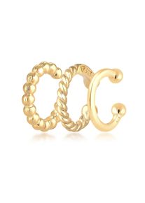 Ohrklemme Elli "Ohrringe Ohrklemme Ear Cuff 3er Set Kugel 925 Silber" Gr. 13, gold, Ohrringe, Damen, ohne Stein, Silber 925 (Sterlingsilber), Ohrklemme