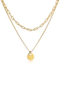 Silberkette Elli Premium "Halskette Layer Pl&auml;ttchen Layer Figaro 2-lagig 925 Silber" Gr. 40, gold, Halsketten, Damen, Silber 925 (Sterlingsilber), Silberkette
