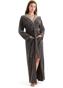 Damenbademantel Kangaroos "Dalia, ideal f&uuml;r Sauna & Spa, Standardl&auml;nge & &Uuml;berl&auml;nge" Gr. L, grau (anthrazit), L:140cm, Wirkfrottier, Hausm&auml;ntel, Damenbademantel, Uni-Farben mit Streifen, Taschen, leicht, XS-3XL, auch in extra lang