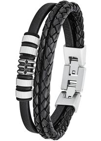 Armband s.Oliver "2027438", schwarz (edelstahlfarben, schwarz), Armb&auml;nder, Herren, 22cm, Edelstahl Leder, Edelstahl, Leder, Armband