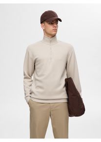 Sweatshirt Selected "SLHEMANUEL SOFT ZIP HIGH NECK SWEAT NOOS", Herren, Gr. S, beige (pure cashmere), Sweatware, Obermaterial: 77% Viskose, 18% Polyester, 5% Elasthan, unifarben, regular fit normal, Rippb&uuml;ndchen, Sweatshirts Sweatshirt