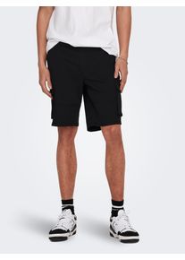 Only & Sons Cargoshorts ONLY & SONS "ONSCAM STAGE CARGO SHORTS 6689 LIFE NOOS", Herren, Gr. S, N-Gr, schwarz, Web, Obermaterial: 98% Baumwolle, 2% Elasthan, unifarben, normal, Hosen Cargoshorts