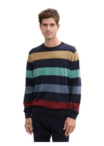 Strickpullover Tom Tailor, Herren, Gr. XL, bunt (navy multicolor stripe), Strick, Obermaterial: 100% Baumwolle, gestreift, normal h&uuml;ftbedeckend, Pullover Strickpullover, mit Blockstreifen