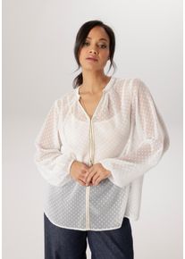 Schlupfbluse ANISTON PLUS, Damen, Gr. 44, wei&szlig;, Web, Obermaterial: 100% Polyester, unifarben, figurumspielend Po-bedeckend, V-Ausschnitt, mit Gummizug, Blusen Schlupfbluse, mit eingewebten Punkten - NEUE KOLLEKTION