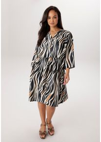 Tunikakleid ANISTON PLUS, Damen, Gr. 44, N-Gr, wei&szlig;, braun, grau, Web, Obermaterial: 85% Viskose (LENZING&trade;), 15% Polyester, bedruckt, gemustert, gestreift, figurumspielend kniebedeckend, V-Ausschnitt, Krempel&auml;rmel 1-Knopf-Manschette, Kleider Tunikakleid, im extravaganten Zebra-Print - NEUE KOLLEKTION
