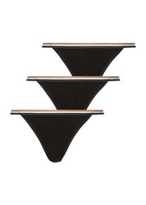 Tanga BOSS "3P STRING LACE", Damen, Gr. M, 3 Stk., schwarz (schwarz 001), Jersey, Obermaterial: 84% Polyamid, 10% Elasthan, 6% Polyester, unifarben, k&ouml;rpernah, Unterhosen Tanga, mit Spitzendetails, sportlich gestreifter Bund