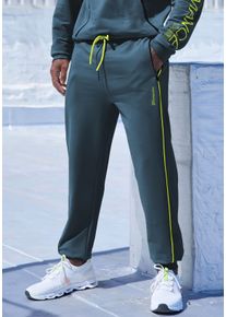 Sporthose, Herren, Gr. S (44/46), XXL, petrol, Sweatware, Obermaterial: 50% Polyester, 45% Baumwolle, 5% Elasthan, LE JOGGER PERFORMANCE, bedruckt, kontrastfarbene Details, unifarben mit Farbeinsatz, bequem lang, Hosen Sporthose, mit praktischen Rei&szlig;verschlusstaschen und Kontrastdetails