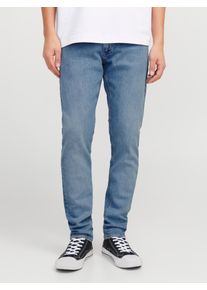 Jack & Jones Slim-fit-Jeans JACK & JONES "JJIGLENN JJEVAN JJ 677 NOOS", Herren, Gr. 34, L&auml;nge 34, blau (blau, denim), Denim/Jeans, Obermaterial: 99% Baumwolle, 1% Elasthan, Abriebeffekte, slim fit kn&ouml;chellang, Jeans Slim-fit-Jeans