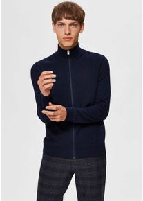 Strickjacke Selected "SLHBERG FULL ZIP CARDIGAN NOOS", Herren, Gr. M, blau (navy blazer), Strick, Obermaterial: 100% Baumwolle, unifarben, normal, hoch geschlossener Ausschnitt, Rippb&uuml;ndchen, Strickjacken Strickjacke, Topseller