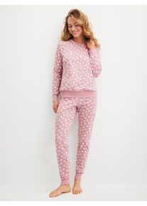 Schlafanzug Calida "Cotton Stripes", Damen, Gr. L (48/50), lila (lilas), Single Jersey, Obermaterial: 100% Baumwolle, bequem lang, Rundhals, angesetztes B&uuml;ndchen, Homewear-Sets Schlafanzug, Langarm, Rundhals-Ausschnitt, lockere Passform, Baumwolle