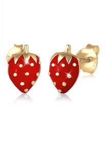 Paar Ohrstecker Elli "Ohrringe Kinderschmuck Erdbeere Fr&uuml;chte 925 Sterling Silber" Gr. 9, gold, Ohrringe, M&auml;dchen, ohne Stein, Silber 925 (Sterlingsilber), Paar Ohrstecker