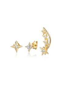 Ohrstecker-Set Elli "Ohrringe Ear Climber Stecker Stern Set (3 tlg) 925 Silber, mit Kristallen von Swarovski" Gr. 20, gold, Ohrringe, Damen, Silber 925 (Sterlingsilber), Ohrstecker-Set