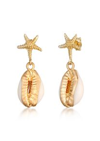 Paar Ohrh&auml;nger Elli "Ohrringe Stecker Seestern Kauri Muschel Meer 925 Silber" Gr. 32, gold, Ohrringe, Damen, ohne Stein, Silber 925 (Sterlingsilber), Paar Ohrh&auml;nger