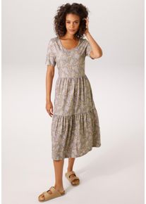Sommerkleid Aniston CASUAL, Damen, Gr. 40, N-Gr, rauchblau, terrakotta, gelb, orange, gr&uuml;n, wei&szlig;, rosa, braun, Single Jersey, Obermaterial: 95% Baumwolle, 5% Elasthan, Paisley, bedruckt, gebl&uuml;mt, figurumspielend wadenlang, Rundhals, Kleider Sommerkleid, mit romantischem Blumendruck und Paisley-Muster - NEUE KOLLEKTION