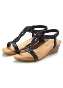 Sandalette Vivance "Sommerschuh", Damen, Gr. 38, schwarz, Obermaterial: 100% Textilmaterial. Decksohle: 100% Textilmaterial. Futter: 100% Lederimitat. Laufsohle: 100% Synthetik, unifarben, Schuhe Sandalette, Sandale, Sommerschuh mit Glitzerdetails und elastischem Riemchen VEGAN, Topseller