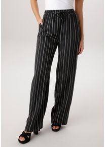 Schlupfhose Aniston SELECTED, Damen, Gr. 46, N-Gr, schwarz, beige, Web, Obermaterial: 100% Viskose, bedruckt, gemustert, gestreift, l&auml;ssig geschnitten kn&ouml;chellang, Hosen Schlupfhose, mit trendigen Streifendessin - NEUE KOLLEKTION