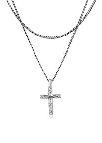 Silberkette HAZE & GLORY "Halskette Layer Kreuz Vintage Style 925 Silber" Gr. 50, silber, Halsketten, Herren, ohne Stein, Silber 925 (Sterlingsilber), Silberkette