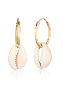 Paar Creolen Elli "Ohrringe Creole Kauri Muschel Maritim 925 Silber" Gr. 35, gold, Ohrringe, Damen, ohne Stein, Silber 925 (Sterlingsilber), Paar Creolen