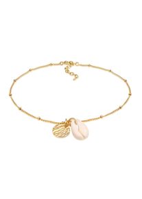 Fu&szlig;kette Elli "Fu&szlig;schmuck Pl&auml;ttchen Kauri Muschel Maritim 925 Silber" Gr. 22, gold, Fu&szlig;ketten, Damen, Silber 925 (Sterlingsilber), Fu&szlig;kette